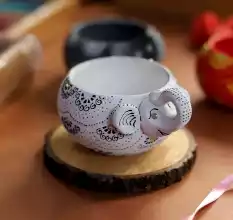 Handmade Washable Terracotta Modern Elephant Diya Tealight T-Light Holder - White